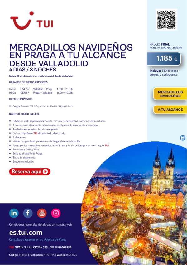 Mercadillos Navideos en Praga. 4 d / 3 n. Salida 05 DIC desde VLL desde 1.185 € 