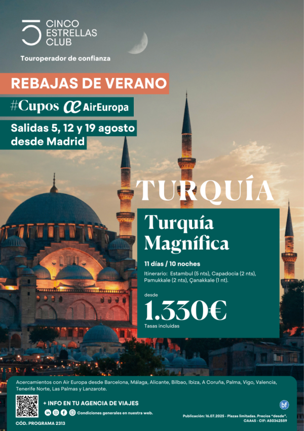 SperOferta Cupos Air Europa Turquia Magnifica 11d/10n desde 1.330 € salidas agosto: 5,12, y 19 desde Madrid