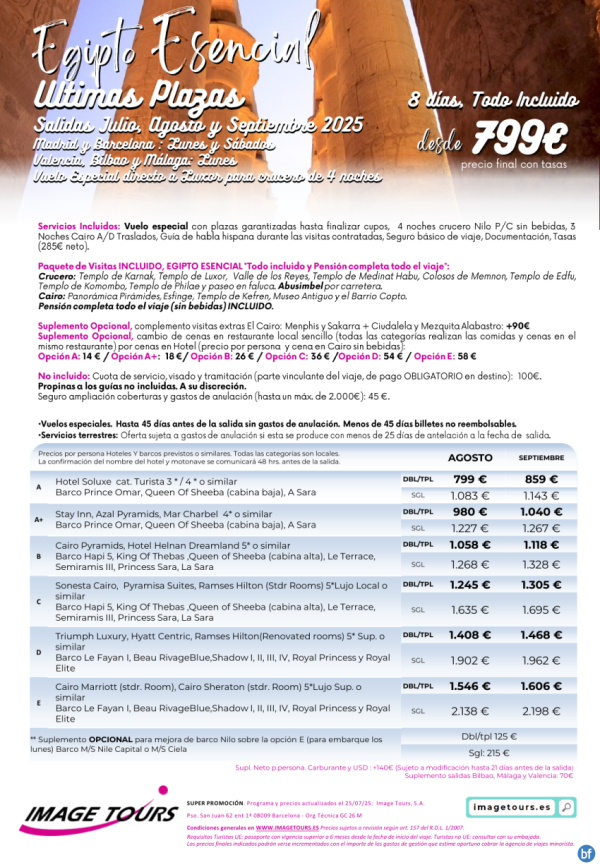 Egipto Esencial ltimas Plazas  Agosto y Septiembre con Visitas y plazas garantizadas! desde solo 799 € 