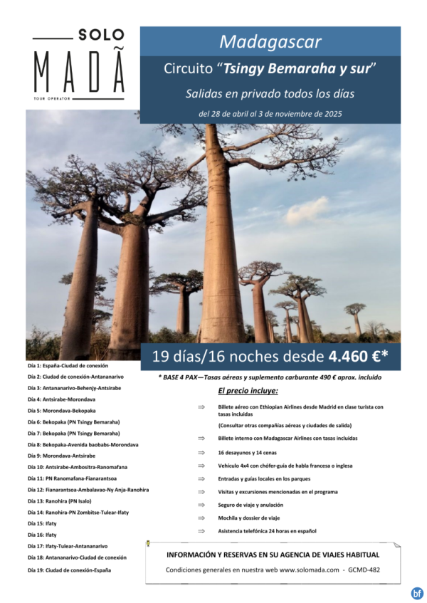 Madagascar \-Tsingy Bemaraha y Sur\- 19 das: puesta de sol Avenida Baobabs, impresionantes Tsingy de Bemaraha