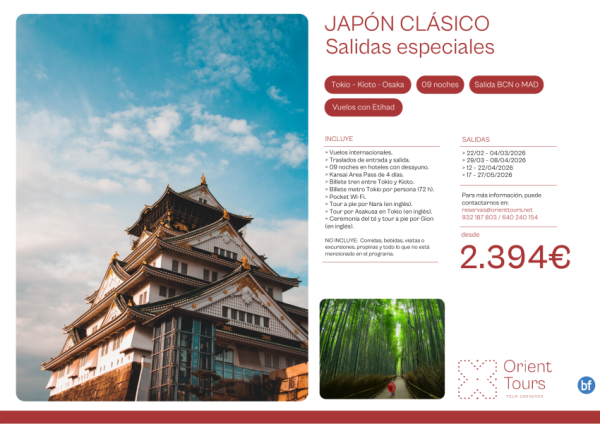 Japn clsico salidas especiales 2026 con vuelos Etihad