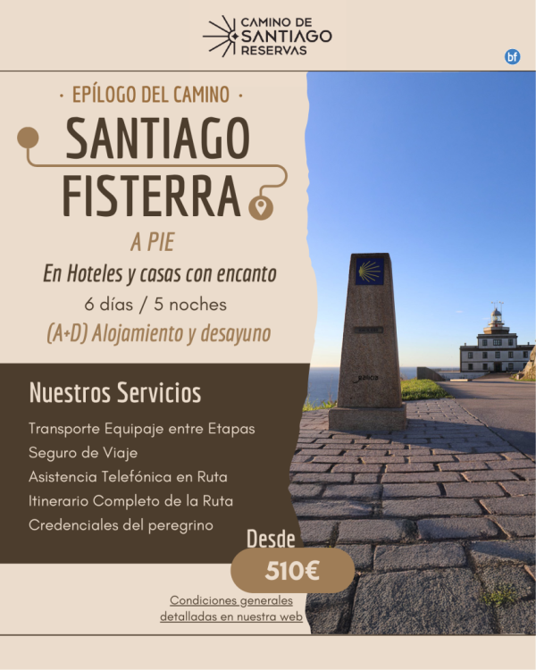 Santiago - Fisterra a pie. 6 Das / 5 Noches. Hoteles y Casas con Encanto (A+D). 510 € 