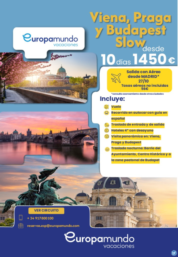 Viena, Praga y Budapest Slow. Salida con Areo desde Madrid