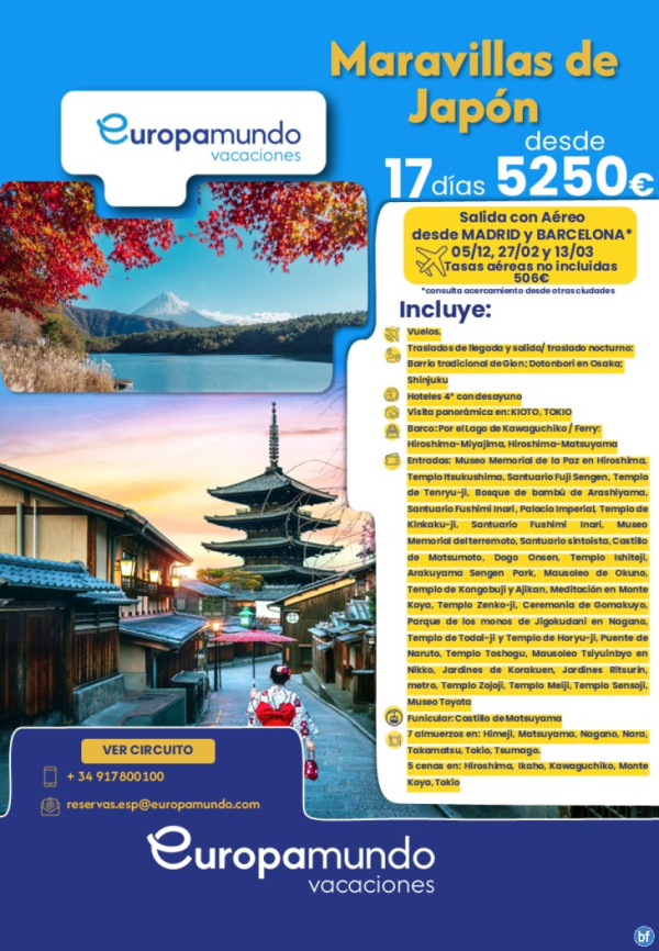 Maravillas de Japn. Salida con Areo desde Madrid y Barcelona