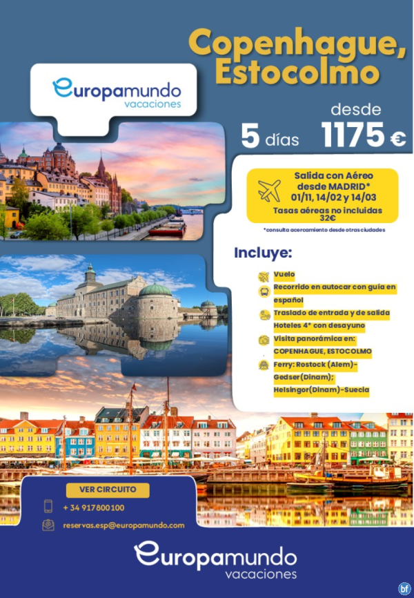 Copenhague, Estocolmo. Salida con Areo desde Madrid