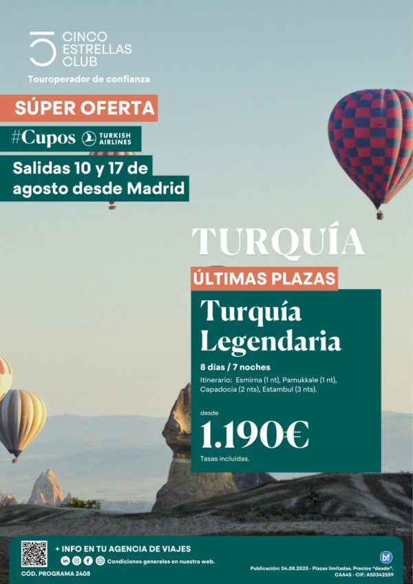 ltimas plazas! Cupos | Turqua Legendaria ? Salidas 10 y 17 de agosto desde Madrid ? Desde 1.190 € ?
