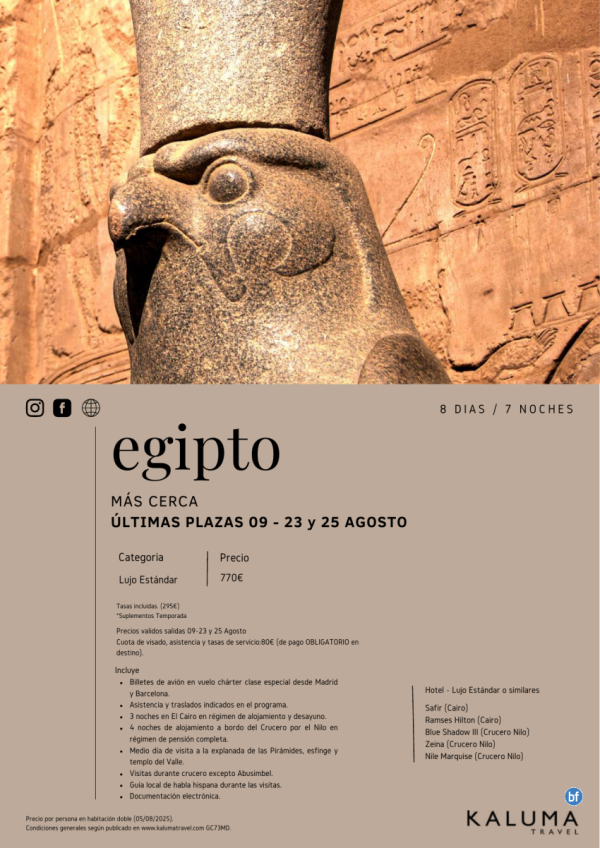 Egipto Ms Cerca \-Ultimas Plazas\- - Salidas Barcelona y Madrid en Agosto desde 770 € 