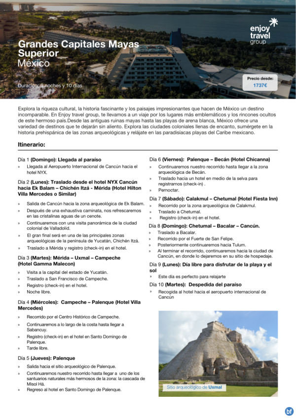 Mxico - Grandes capitales mayas 10D/9N desde 1,737 € 