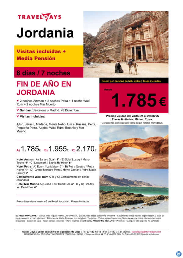 Fin de Ao en Jordania - Salida 28 de Diciembre - Precio desde 1.785 € 