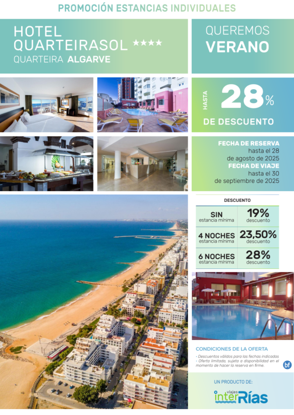 Queremos Verano Hotel Quarteirasol 4* (Quarteira - Algarve).- Hoteles para Individuales