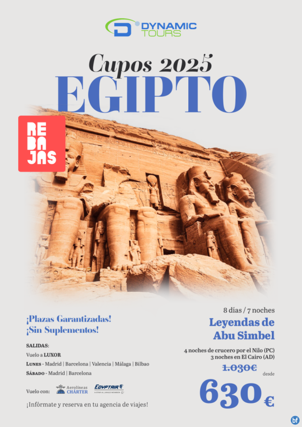 EGIPTO?? rebajas 400 € ???Leyendas de Abu Simbel?(4cru + 3cai) ? salidas: ago, sep?dsd 630 € 