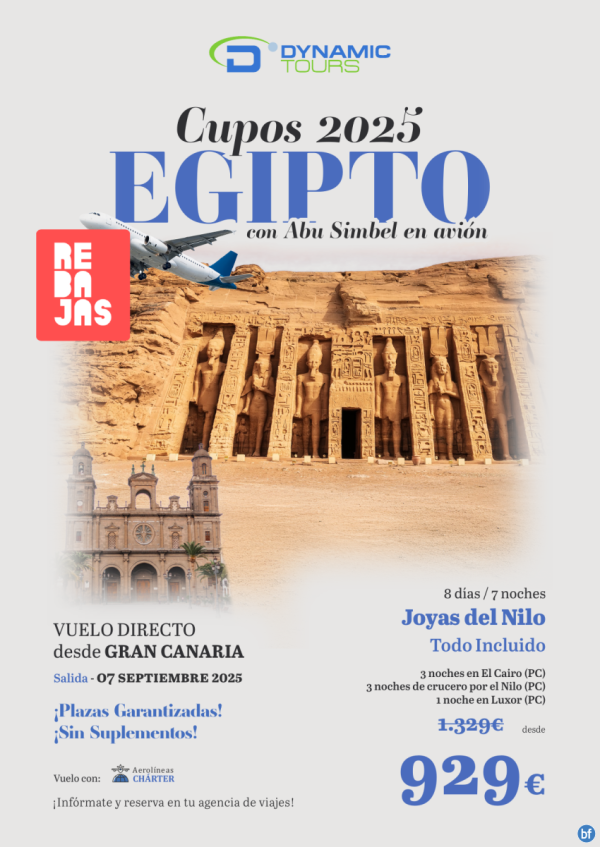EGIPTO?? rebajas ???Joyas del Nilo TI: desde Canarias??Abu Simbel en ??(3cai+3cru+1lxr)?dsd 929 € 