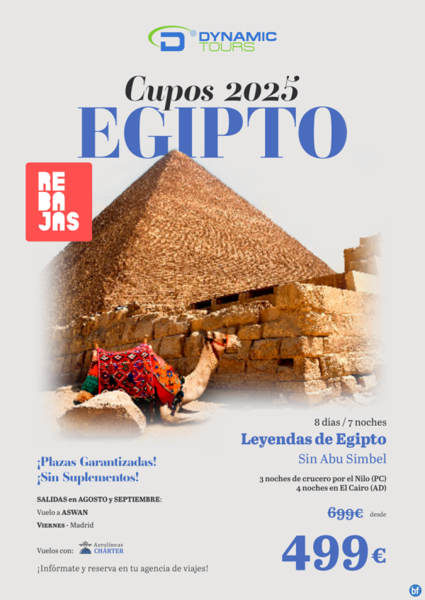 EGIPTO?? rebajas ???Leyendas de Egipto??? SIN Abu Simbel?(3cru + 4cai) ? salidas: mad (viernes)?dsd 499 € 