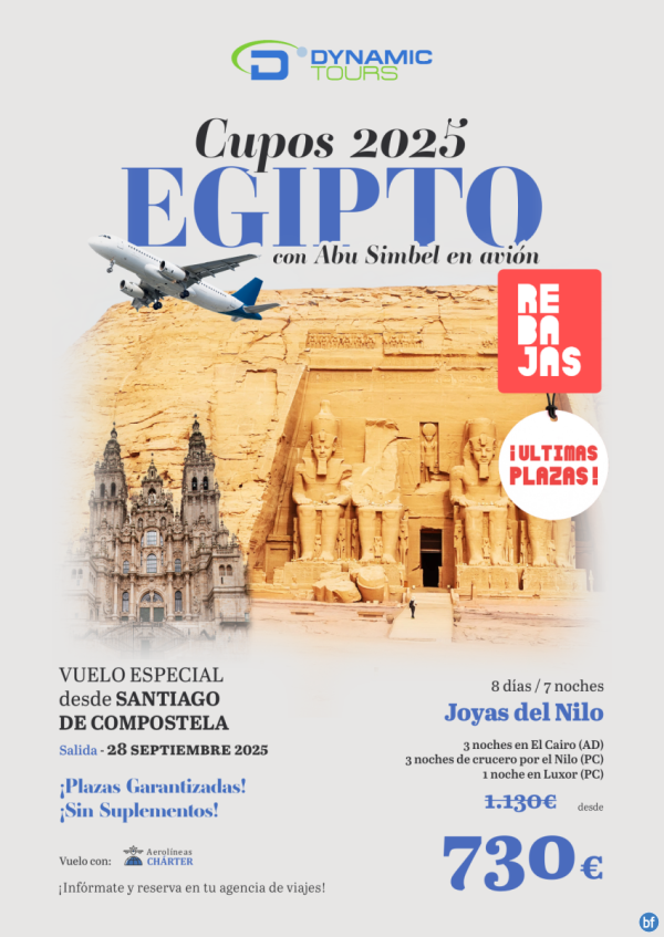 EGIPTO?? rebajas ???Joyas del Nilo: desde Santiago??Abu Simbel en ??(3cai+3cru+1lxr)?dsd 730 € 