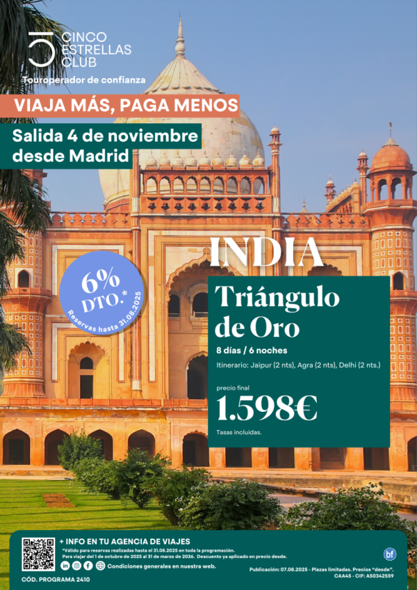 SperOferta Tringulo de Oro  8d/6n PVP final 1.598 € sal. 04 de noviembre desde Madrid - ltimas plazas