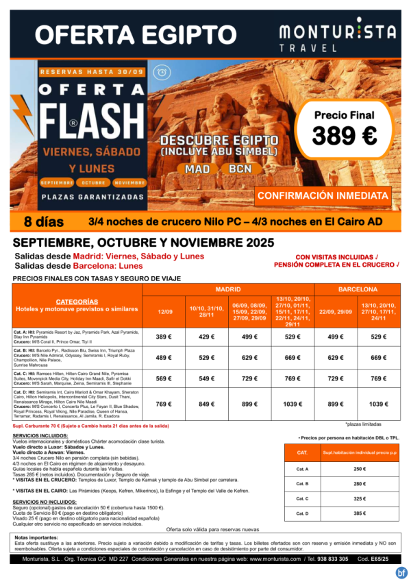 Of.Flash-Descubre Egipto(Incluye Abu Simbel)*desde 389 € -salida MAD vier-sab-lun BCN lun-sep,oct,nov,cruc+cai