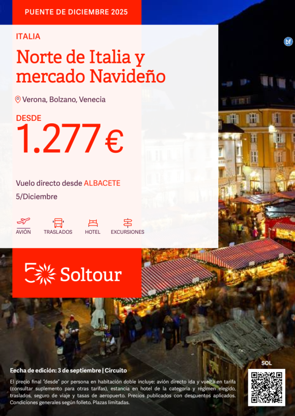 Norte de Italia y mercado Navideo - Puente de Diciembre desde 1.277 € , salida 5 Diciembre desde Albacete