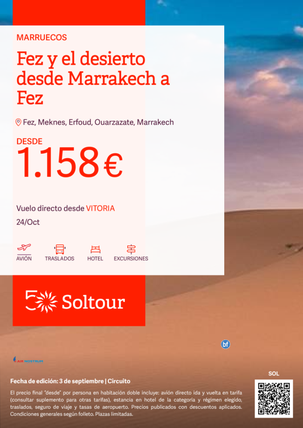 Fez y el desierto desde Marrakech a Fez desde 1.158 € , salida el 24 de octubre desde Vitoria