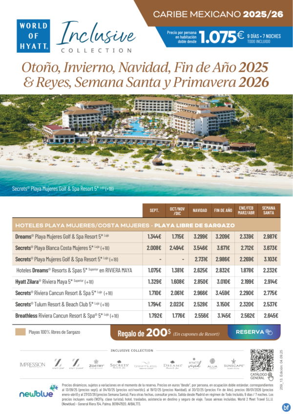 Caribe Mexicano: precios de otoo a primavera incluyendo Navidad, Fin de Ao y Semana Santa 2026