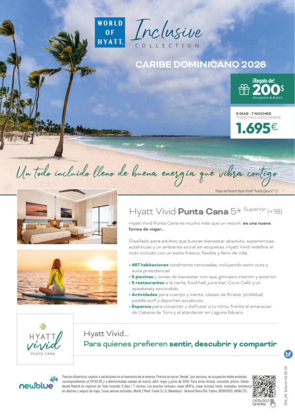 Nuevo hotel! Hyatt Vivid Punta Cana. Ideal GenZ, millenials y adultos modernos. Vibrante. Apertura 01/04/2026