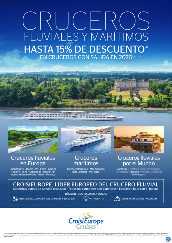 Hasta 15% DESCUENTO salidas 2026 - Cruceros fluviales y martimos CroisiEurope