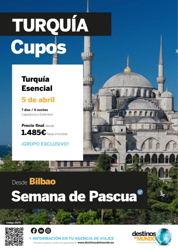 ?? ? TURQUA Especial San Prudencio desde Bilbao 7 d / 6 n salida: 26 Abril 2026 desde 1.525 € ?? ?