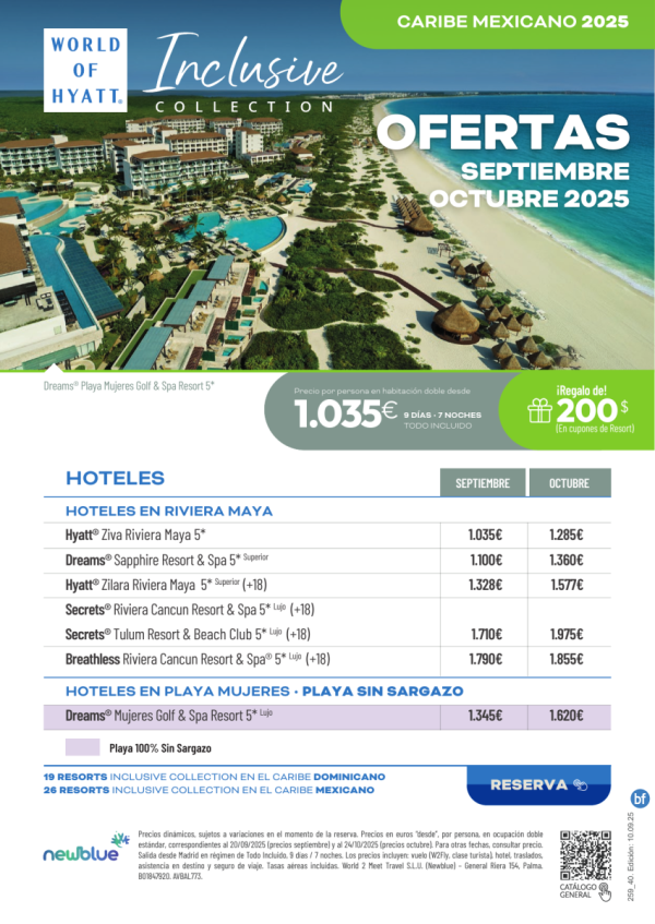 Ofertas Sep/Oct Rivera Maya y Playa Mujeres (playa sin sargazo). Escpate ahora desde 1.035 € 