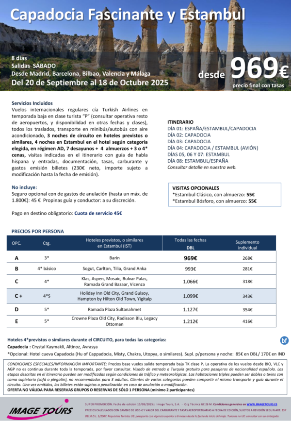 TURQUIA. Capadocia Fascinante y Estambul, 8d con visitas y circuito PC, desde 969 € 