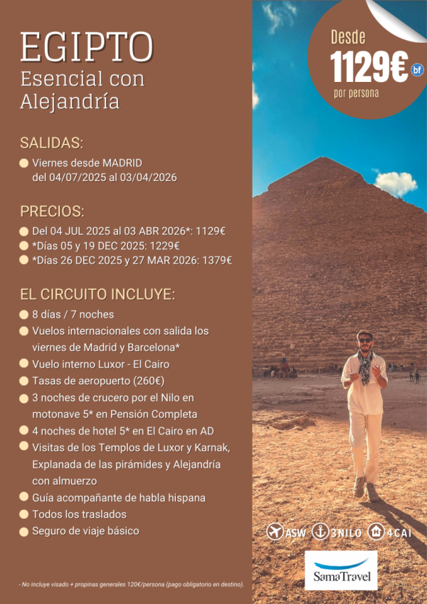 \-EGIPTO Esencial + Alejandra\- 8 das circuito [Desde Madrid] (4Jul-03Abr26) **Desde 1129 € **