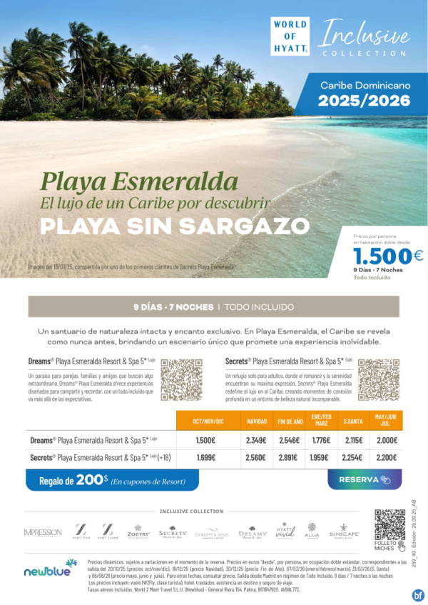 Paraso Sin Sargazo. ltimas plazas Octubre Playa Esmeralda desde 1.500 € +Reserva anticipada hasta julio 2026.