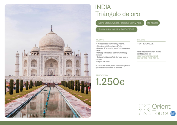 India. Circuito Triangulo de Oro 06 nchs con vuelos incluidos. Precio final 1250 € 