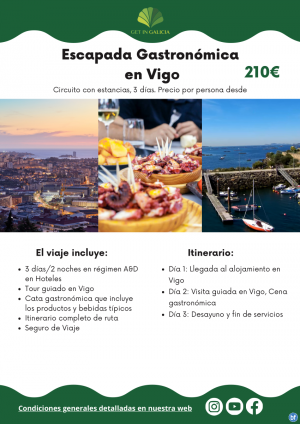 Escapada Gastronmica en Vigo. 3 das/2 noches en A&D en Hoteles con Visita guiada y Cata gastronmica. 210 € 