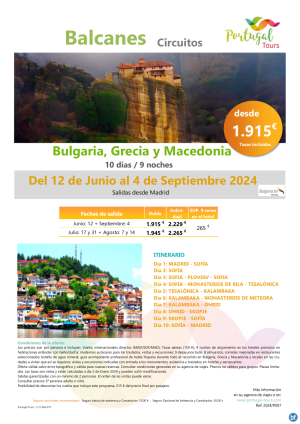 Circuito Bulgaria, Grecia y Macedonia -10 das - Salidas desde Madrid de Junio a Septiembre 2024 desde 1.915