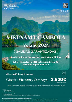 Vietnam dsd 2.500 € Vietnam y Camboya sal. dsd Mad-Camp. Vta Anticipada con dto 4% reservar hasta el 15 abril