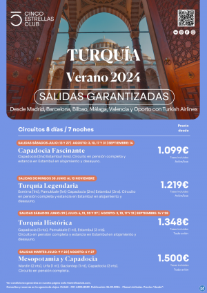 Turquia dsd 1.099 € Capadocia Fascinante dsd Mad,-bio,Agp,Vlc,Opo Camp.V.Antic. dto. 4% reservas hasta 15.04