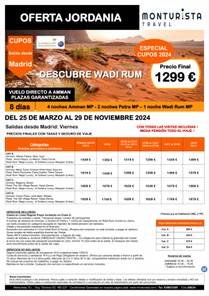 CUPOS Jordania -Descubre Wadi Rum**desde 1299 € - 8 das 4n Amman mp - 2n Petra mp - 1n Wadi Rum mp con visitas