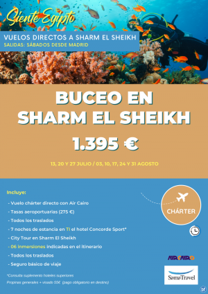 \-Buceo en Sharm El Sheikh\- 8 das en TI + 6 inmersiones [Chrter directo Sbados desde MAD] **Dsde Solo 1395 € *