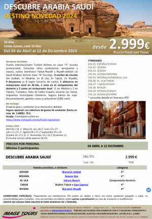 *Novedad 2024*:Descubre ARABIA Saud en espaol, circuito 10ds: Jeddah-Medina-Al Ula-Tabuk-Riyadh, dsd 2.999 € 