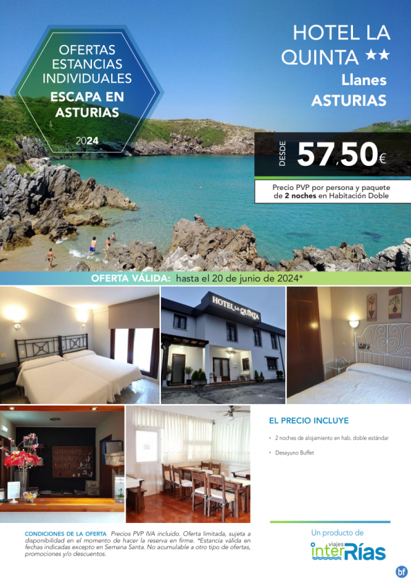 Escapada en Asturias Hotel la Quinta 2* (Llanes - Asturias).- Hoteles para Individuales