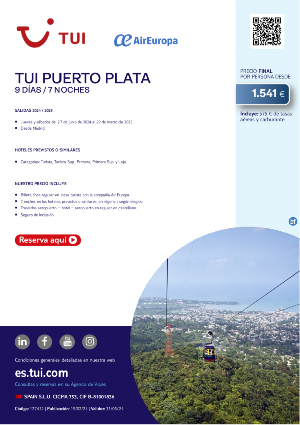 TUI Puerto Plata. 9 d / 7 n. Vuelos con UX. Salidas 2024 y 2025 desde MAD desde 1.541 € 