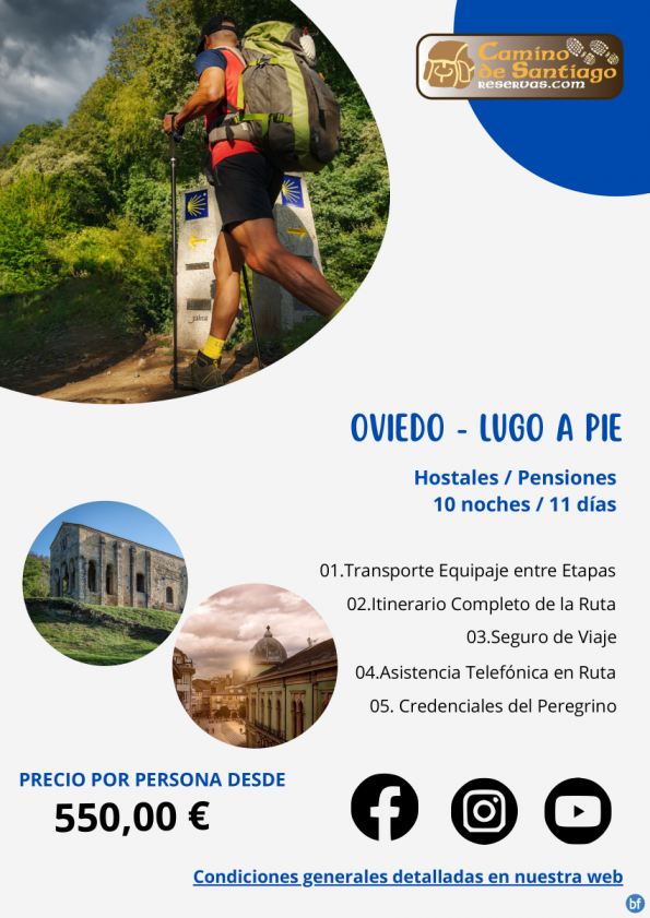 Oviedo - Lugo a Pie. Camino Primitivo. Hostales & Pensiones. 10 Noches / 11 Días. Desde 550 € 