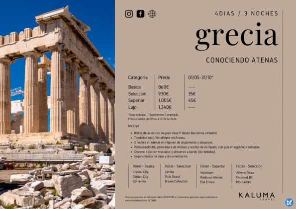 Conociendo Atenas 3 noches - Salidas Diarias hasta Octubre desde 860 € 