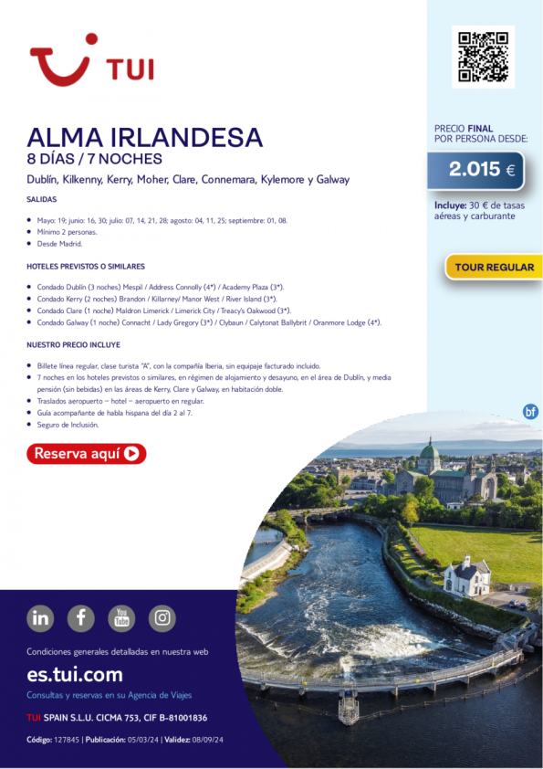 Alma Irlandesa. 8 d / 7 n. Tour Regular. Salidas desde MAY hasta SEP desde MAD desde 2.015 € 