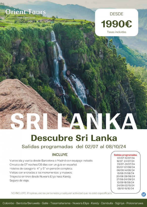 SRI LANKA.  Tour de 07 noches con vuelos incluidos. Precio final desde 1990 € 