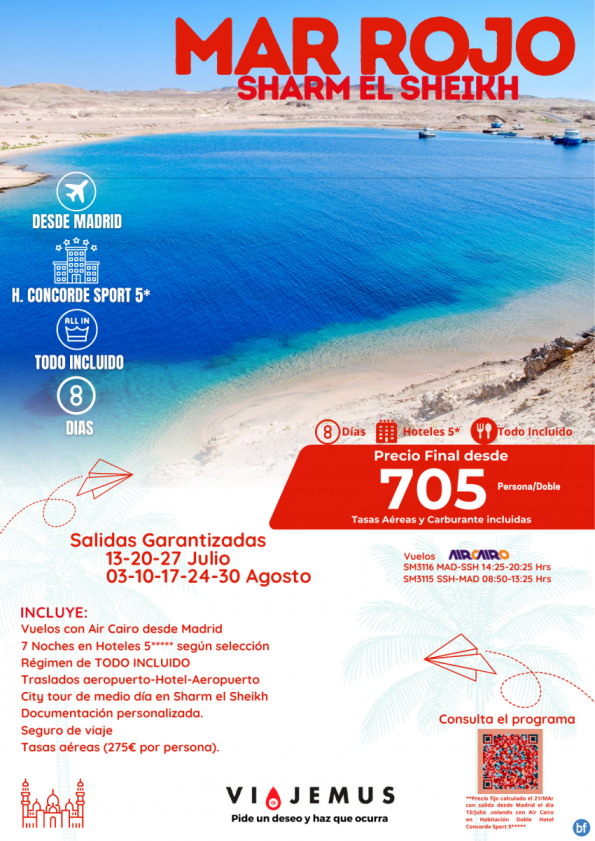 Encantos del Mar Rojo, Sharm el Sheikh, 8 noches en hoteles 5* en régimen de Todo Incluido. Vuelo desde Madrid