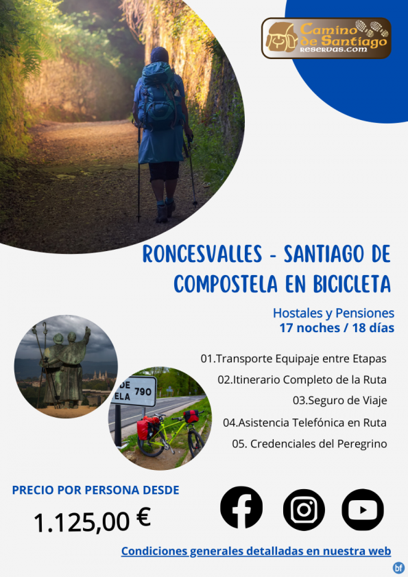 Roncesvalles - Santiago en Bicicleta. Camino Francés. 17 Noches / 18 Días. Hostales & Pensiones. 1125 € 	