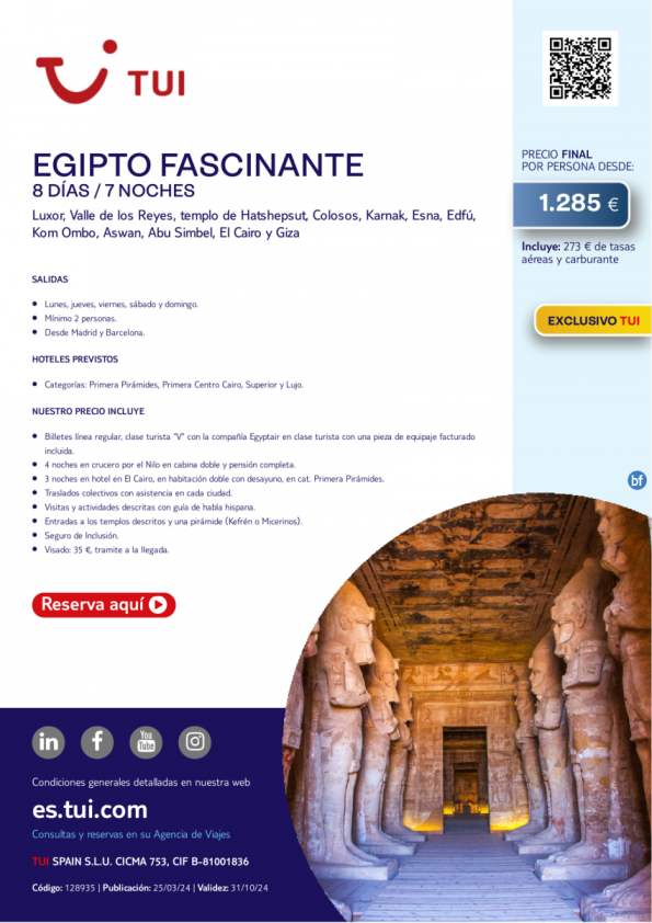 Egipto Fascinante. 8 d / 7 n. Exclusivo TUI. Salidas desde MAD y BCN desde 1.285 € 