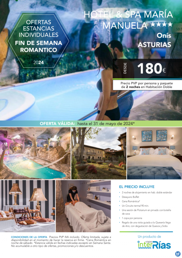 Fin de Semana Romantico Hotel & Spa María Manuela 4* (Onís - Asturias).- Hoteles para Individuales