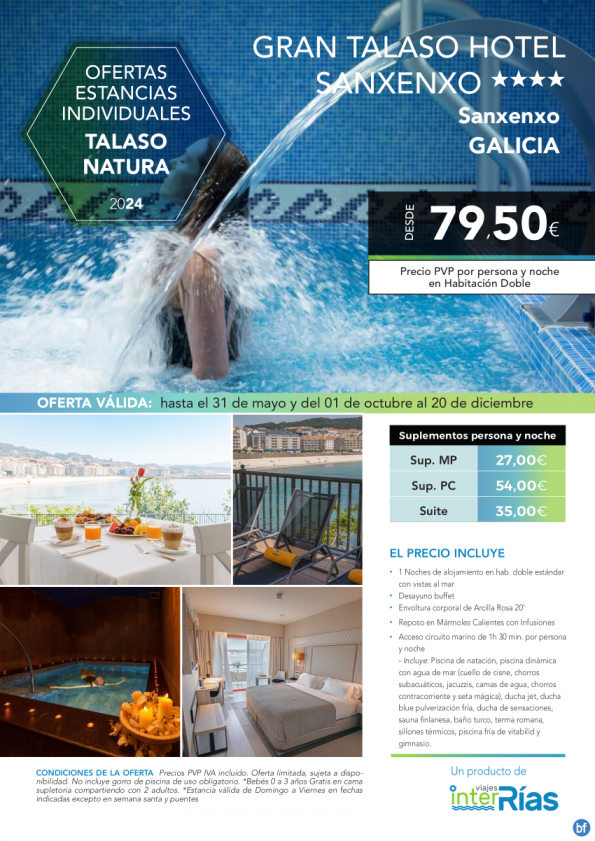 Talaso Natura Gran Talaso Hotel Sanxenxo 4* (Sanxenxo - Galicia).- Hoteles para Individuales