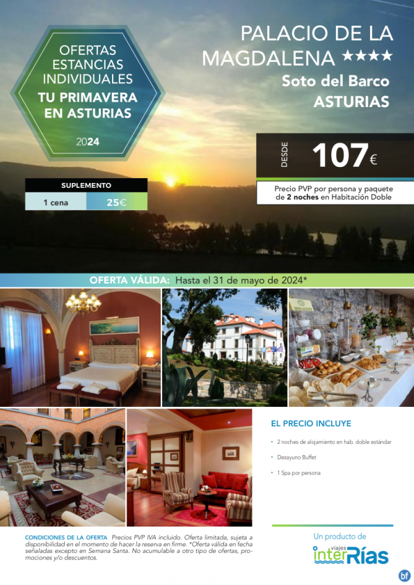 Tu Primavera en Asturias Palacio de la Magdalena 4* (Soto del Barco - Asturias).- Hoteles para Individuales